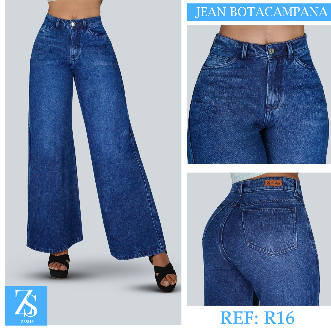 JEANS BOTA CAMPANA TIRO ALTO RIGIDO REF R16