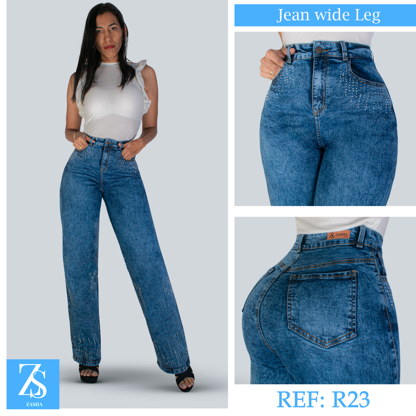 JEAN WIDE LEG CON PIEDRERIA