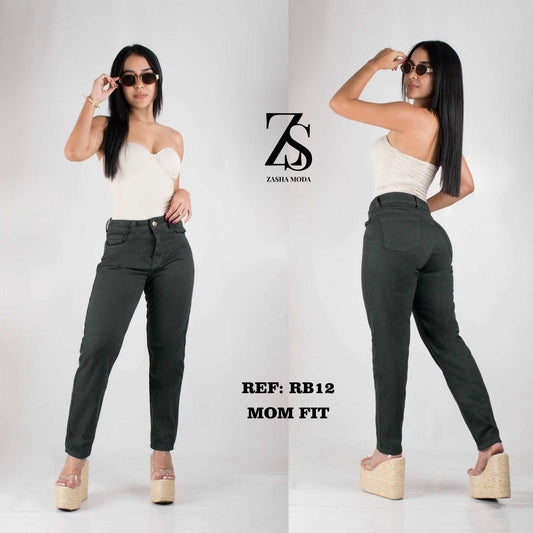 JEANS MOM FIT VERDE OLIVA RB12