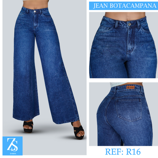 JEANS BOTA CAMPANA TIRO ALTO RIGIDO REF R16